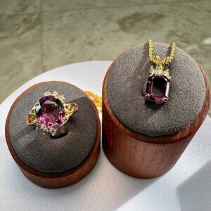 Stunning Amethyst / Purple Stone Cocktail Ring & Necklace Set - Size 7